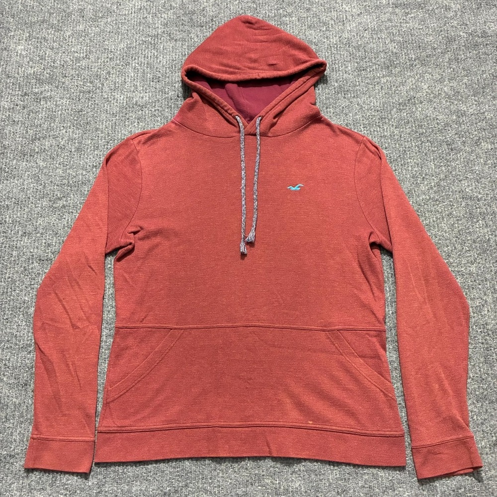 Hollister Mens Pullover Size Medium Red Drawstring Hoodie Long Sleeve
